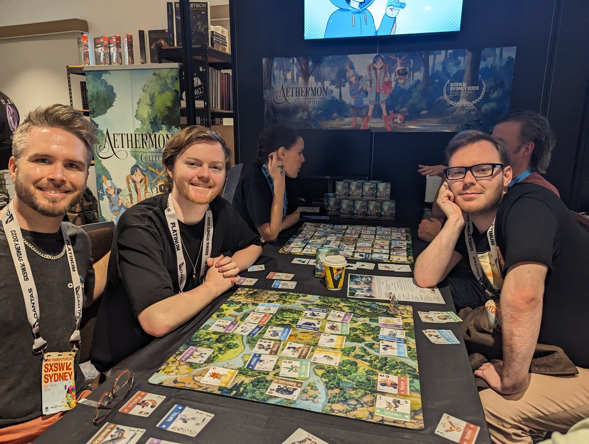 ShrimpyMelon's tweet photo. Last day of @sxswsydney checking out some board games w/ @Letofski and @ItsMePHIZ
Then #IEMSydney finals!
#SXSWSydOG https://t.co/v0E1mAOzfC