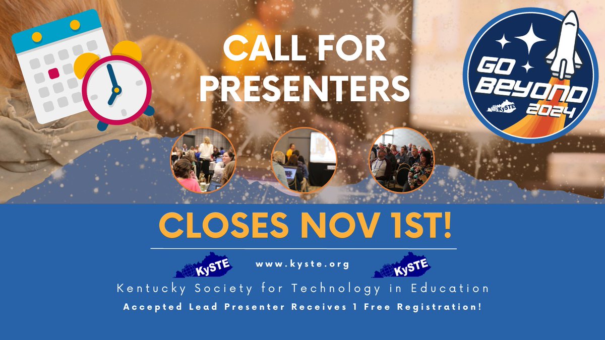 kastk12's tweet image. Act Fast! #KySTE24 Call for Presenters is closing NOVEMBER 1st! 11:59PM - 1 Free registration given to each main presenter. #KYEDTech loves to learn and share with one another. What amazing things are you doing for students and educators? #GoBeyond24 bit.ly/kyste24