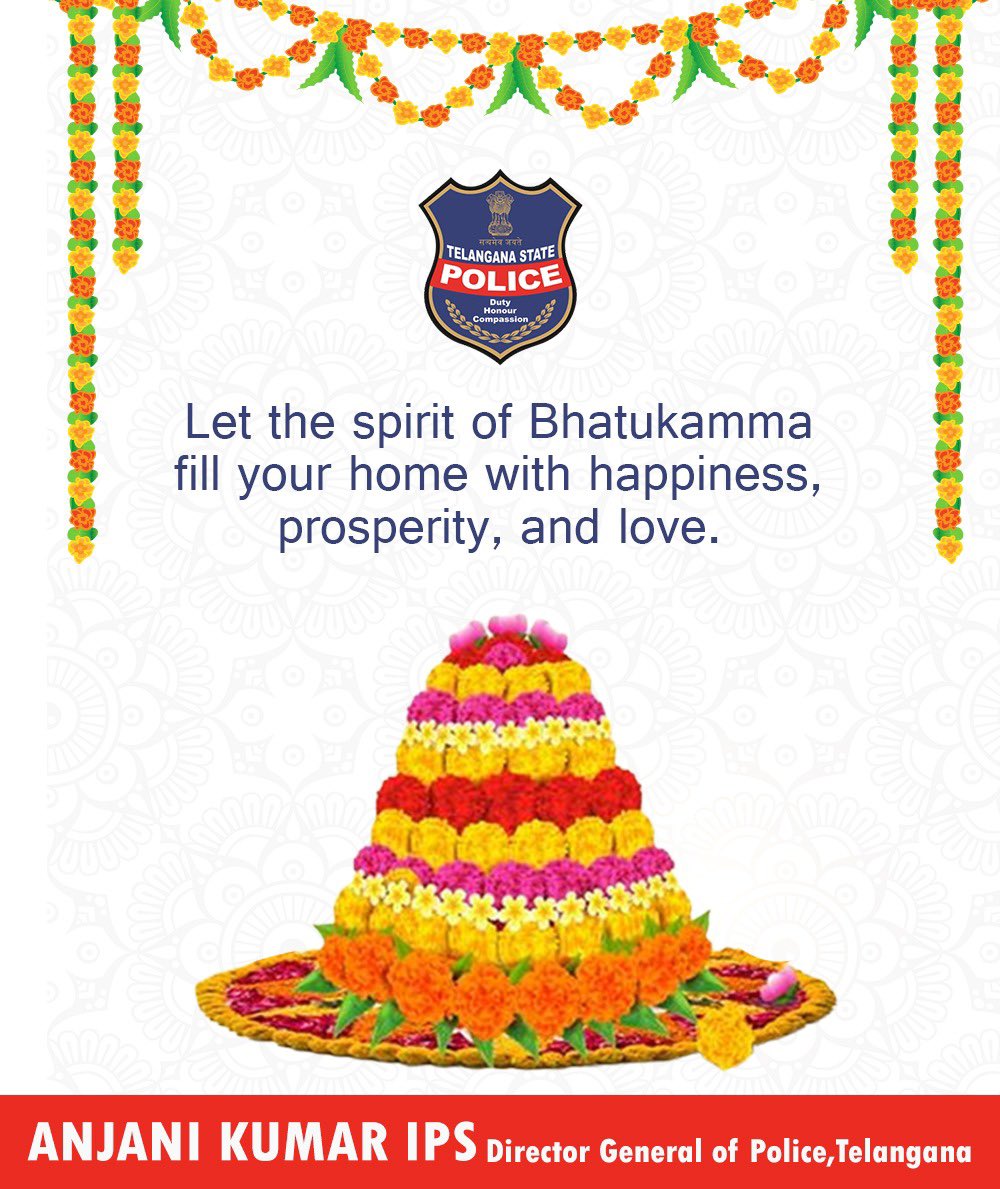 Wishing each of you a #Bhatukamma that's as beautiful as the flowers adorning the festival. #HappyBhatukamma! #TelanganaPolice