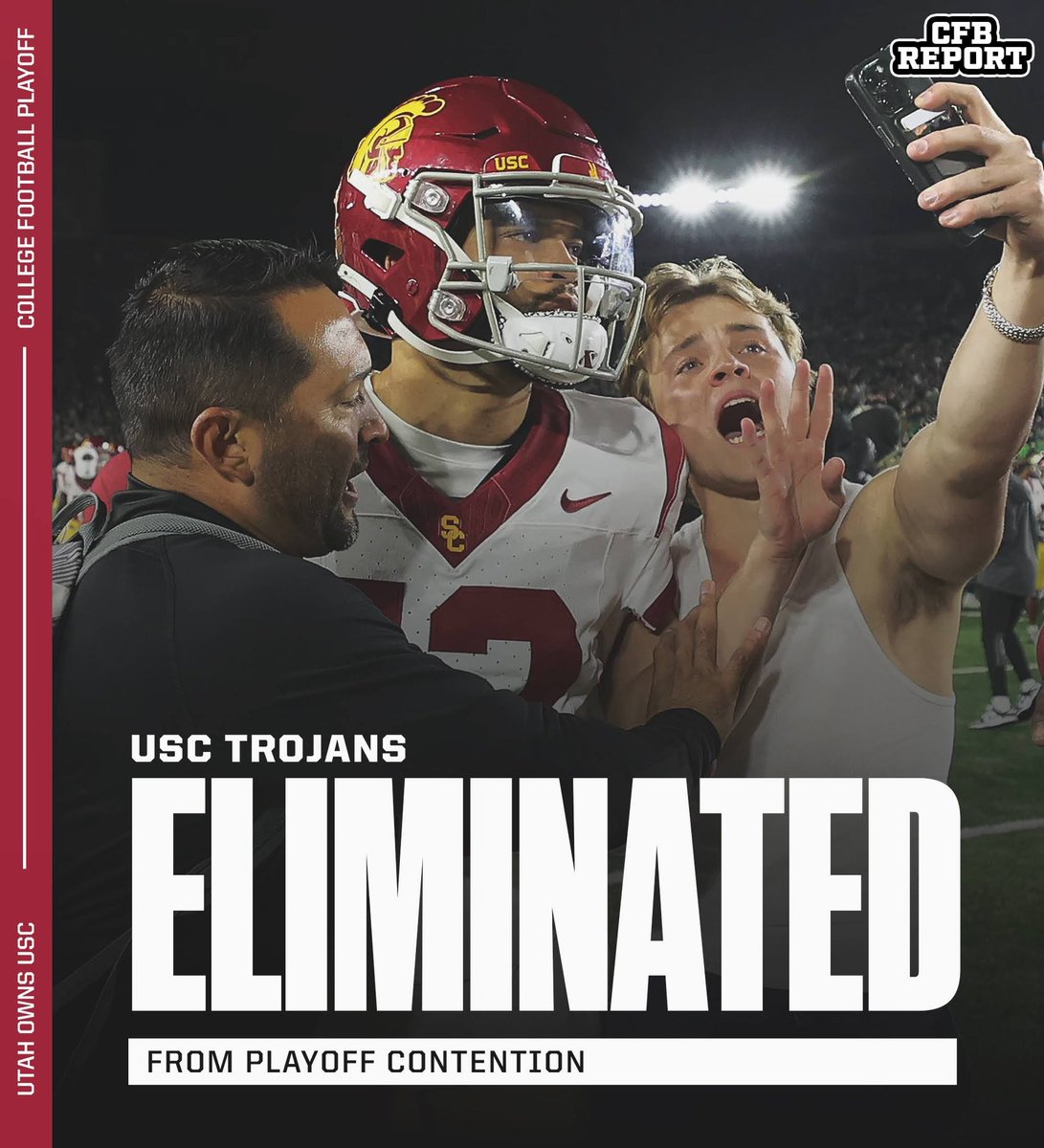 CFBReport's tweet photo. With its second loss of the season, the USC Trojans are eliminated from playoff contention https://t.co/ldUb7XDbj2