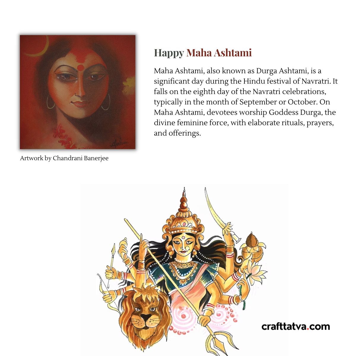 CraftTatva's tweet photo. Embracing the power of Goddess Durga on Maha Ashtami, celebrating strength, courage, and divine blessings. 🙏🏼🌟 #MahaAshtami #Navratri2023 https://t.co/1lVtbR0S1r