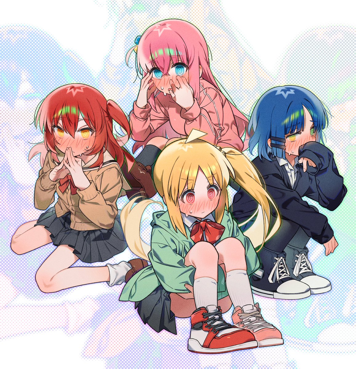 gotou hitori ,ijichi nijika 4girls multiple girls red hair blue hair blonde hair hair ornament long hair  illustration images