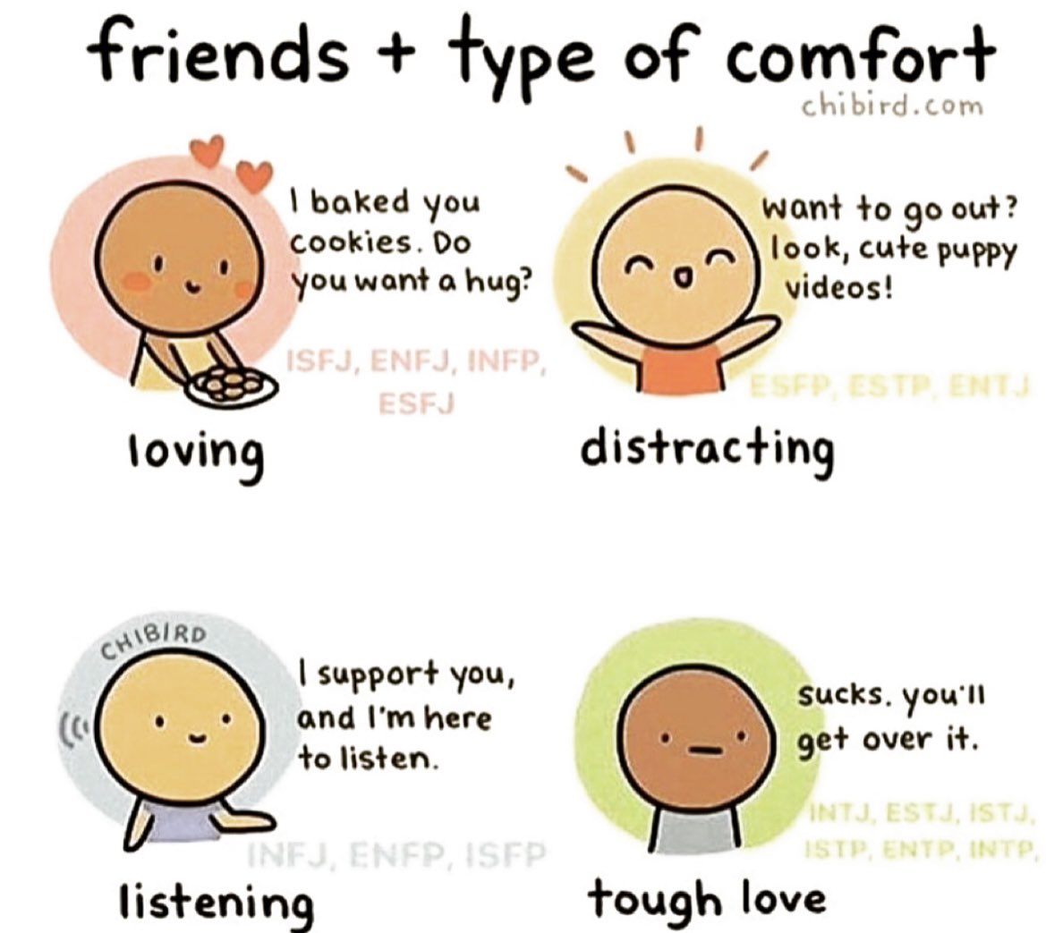 MBTImeeemes's tweet photo. 🌟friends + type of comfort🌟
True or False…? Let’s share your thoughts or experience with your type!
#MBTI #mbtimemes #mbtitypes #16personalities #16types #personalitytype #personalitytypes
タグ足す https://t.co/Y0HNxT9xOK