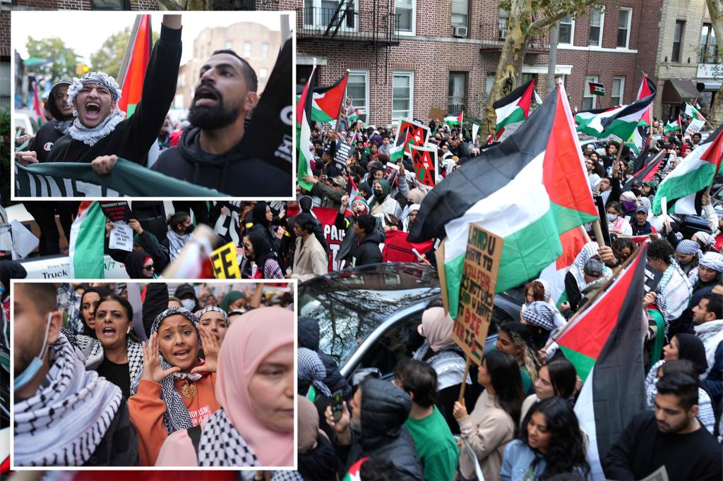 nypost's tweet photo. Thousands of NYC protesters demand the eradication of Israel https://t.co/dXv3PpiO75 https://t.co/jLLLpPdIIQ