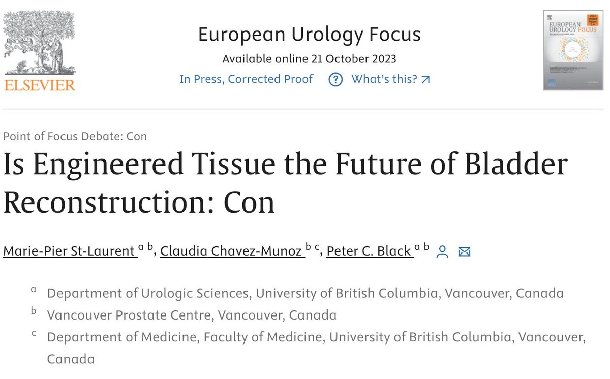 Is engineered tissue the future of bladder recon? @tbivala1 will disagree, but @MariePierStLau1 highlights many limitations of tissue engineering and makes the case that we will be using bowel for urinary diversion for foreseeable future @EurUrolFocus authors.elsevier.com/a/1hylC8Yy0LQm…