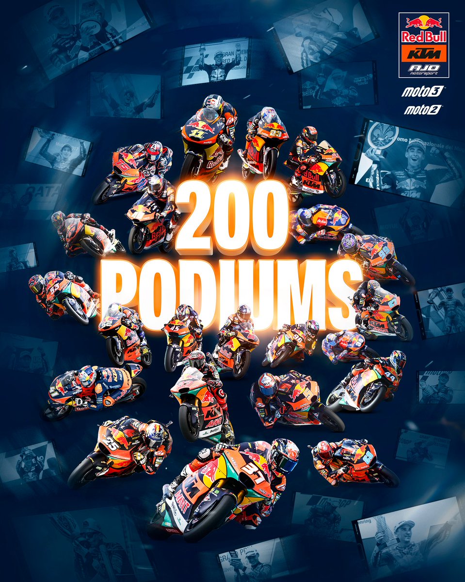 RedBull_KTM_Ajo's tweet photo. 2⃣0⃣0⃣ PODIUM! 🔥

Red Bull KTM Ajo continues to make history and reaches 200 podiums in #Moto3 and #Moto2 🤩

Thanks to all of you who are part of it 🧡

| #AustralianGP | #GivesYouWings | #ReadyToRace | @MotoGP | #AjoMotorsport | #AjoFamily | #ROADTOMOTOGP | https://t.co/JdhfUIV3nJ