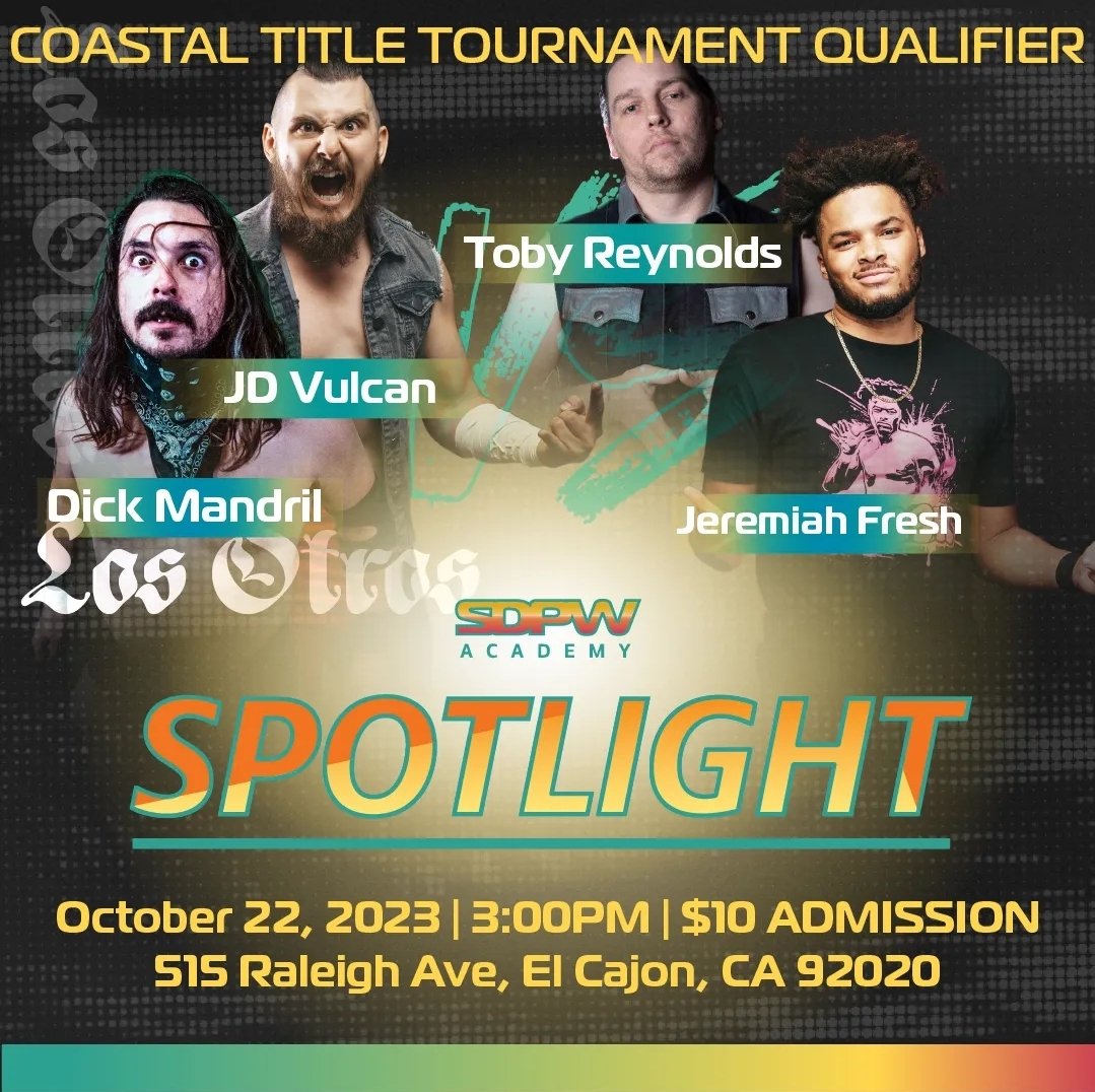 sdprowrestling's tweet photo. π¨ TOMORROW π¨
A lot of action going down on SPOTLIGHT including the kickoff of the Coastal Championship Tournament, Ju Dizz/Boa Silva, and Gin Sevani/Rebel Storm!
#SDPWA #SDPro
π¨ @howellns1 https://t.co/ukr7vHTSs7