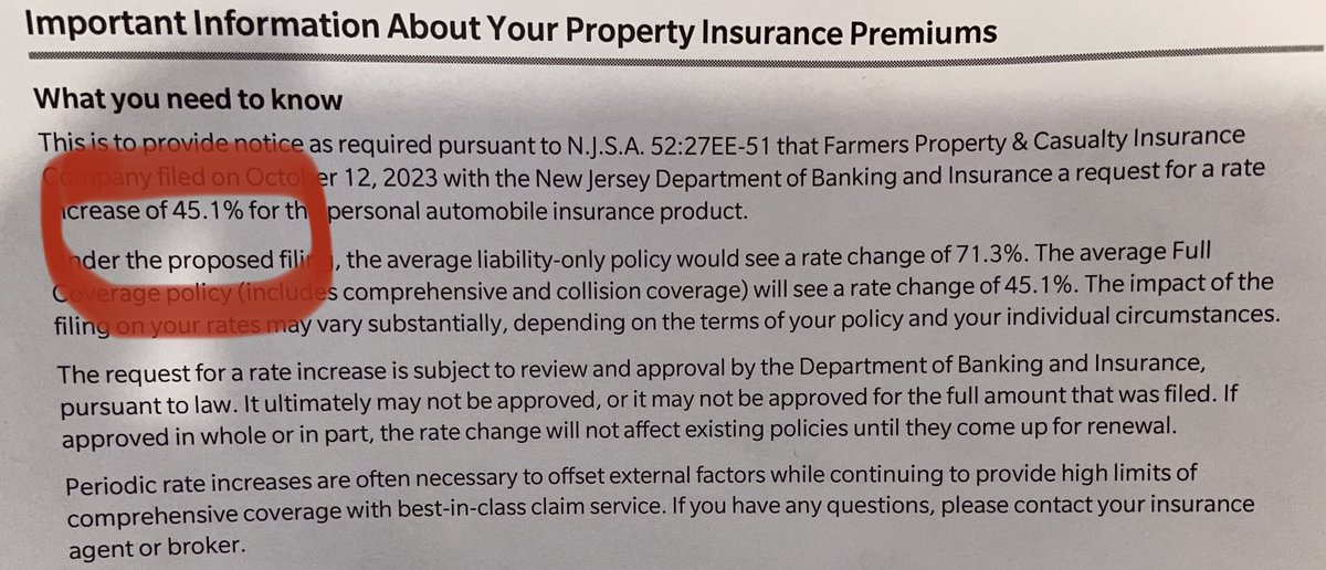 FarmersInsurance requesting a 45% increase. 

Guess i’ll be shopping for new insurance provider.