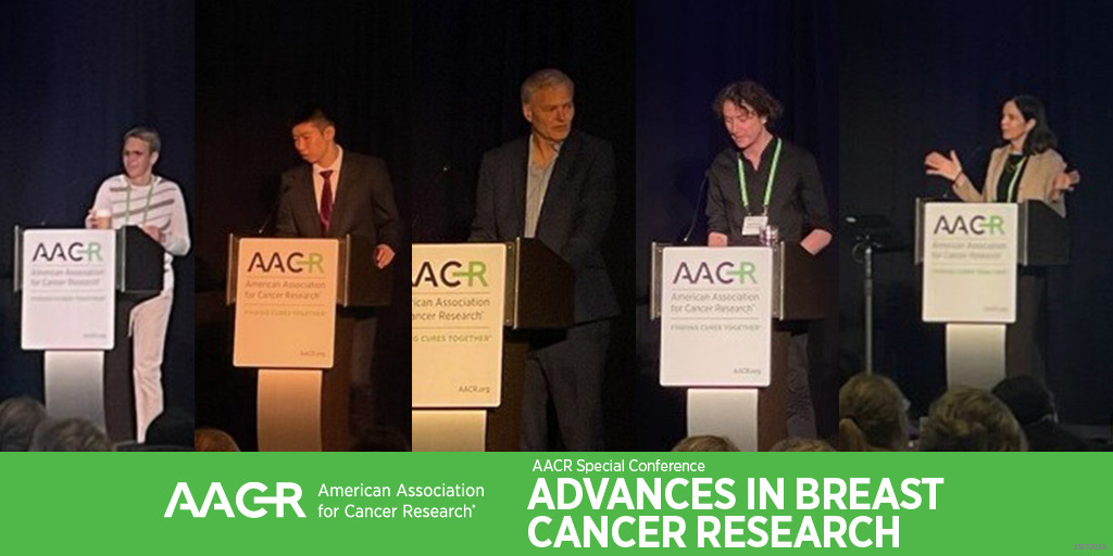 AACR's tweet photo. Personalized Risk and Prevention of Breast Cancer: Cathrin Briskin, Huaizhi (Gilbert) Huang, Douglas Easton, Hendrik Messal, and Susan M. Domchek addressed this topic in a plenary session at the AACR Special Conference on Advances in Breast Cancer Research. #AACRbc23 @CBrisken https://t.co/uIvoIgAbOO