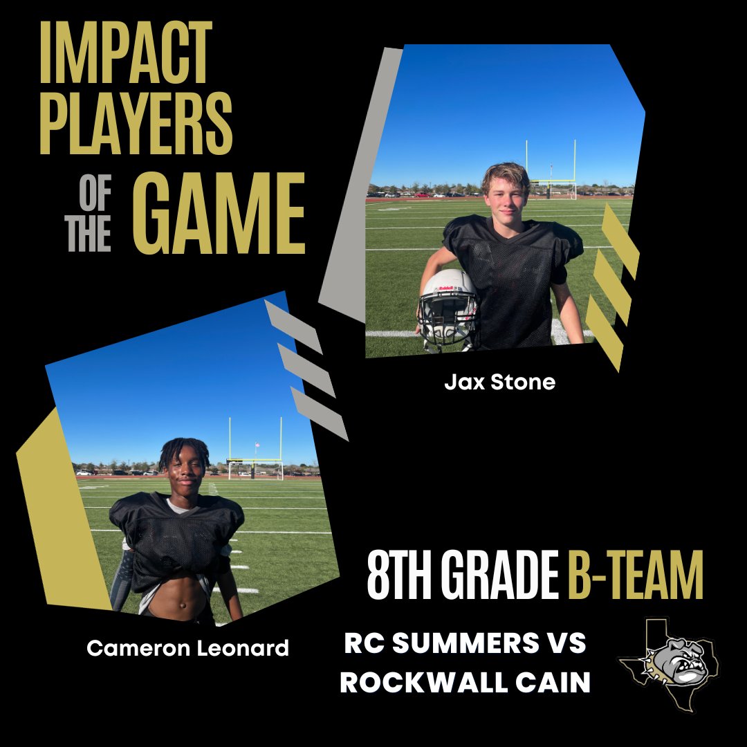 These 8th graders are getting ready to take their talents to the HS! Making plays all over the field against Cain! Impact Players of the Game are....

A-Team: Kingston Rodgers &amp; Ethan Krajc
B-Team: Jax Stone &amp; Cameron Leonard