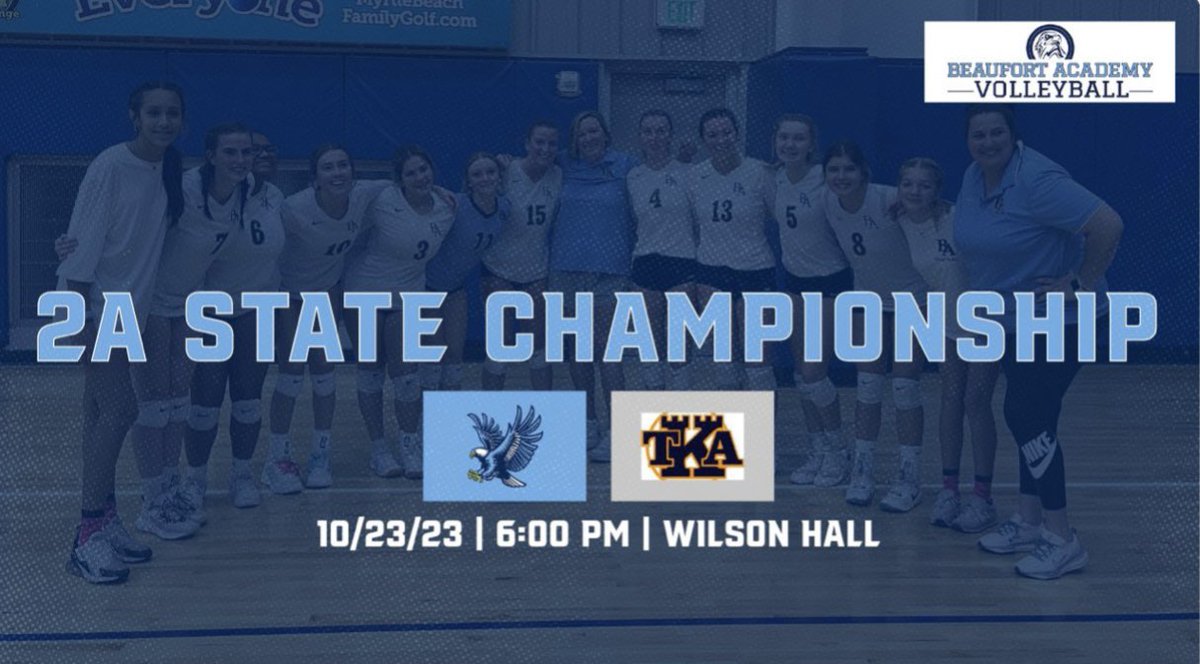 BAsportsAD's tweet photo. The SCISA 2A volleyball state title match is set. We will take on The King’s Academy on Monday at 6:00 PM. The match will be played at Wilson Hall. The address is 520 Wilson Hall Rd. Sumter, SC 29150
#BAProud 🦅🏐 https://t.co/BP3TtT8ZGy