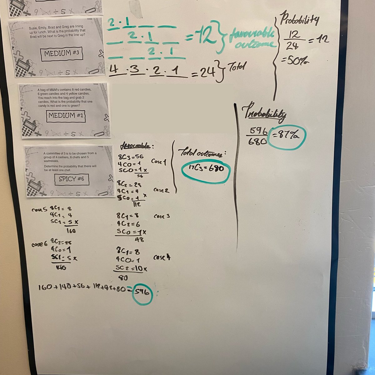 LindaStacey4's tweet photo. Last week Math 3201 students spent some time exploring a selection of Mild, Medium and Spicy Probability Questions. I loved watching students collaborate and also listening to them think and talk their way through each question #mathisfun #increasestudentengagement https://t.co/LzSn2LzXUj