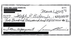 DineshDSouza's tweet photo. Quite remarkable to see Biden sycophants taking at face value the “loan repayment” designation on the check to Joe Biden. But where’s the $200,000 that Joe Biden lent his brother? Where’s the IOU that memorializes the loan? Has anyone seen proof of Joe Biden’s original  payment? https://t.co/Ioav2XR9dX