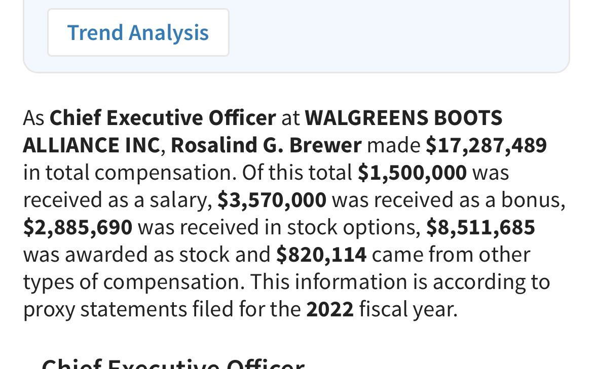 hogphan75's tweet photo. @Walgreens Note the average salary of
Pharmacists and pharmacy techs on the front lines vs the CEO of @Walgreens . Why are the employees charged with taking care of patients making a very small fraction of what the CEO of the company makes? GREED. https://t.co/sWQqBelaan