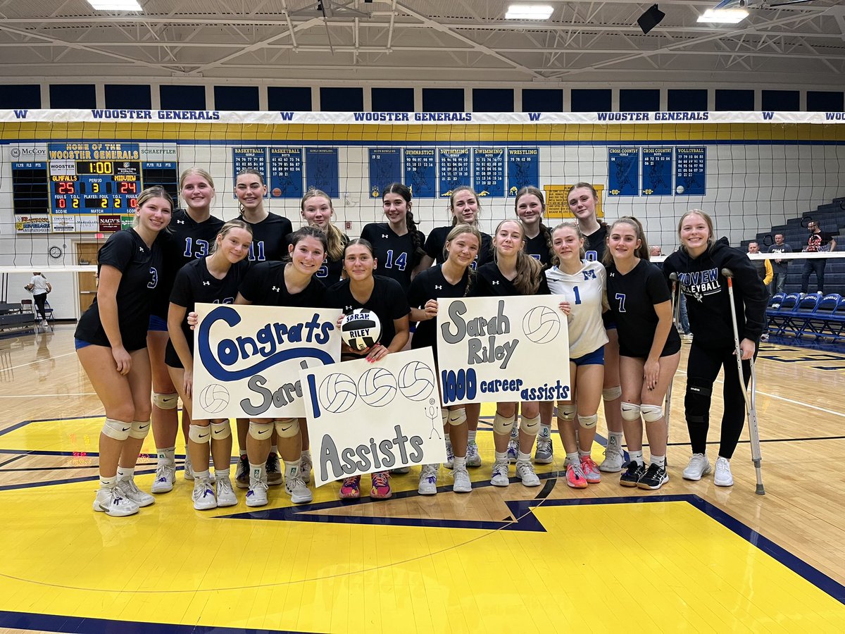 MiddieVball's tweet photo. a BIG congratulations to senior setter @sarahrileyyy7 for becoming the newest member of the 1000 career assist club!!! Hard work pays off! There are going to be big shoes to fill next year 💙 https://t.co/4Uiut3XJm4