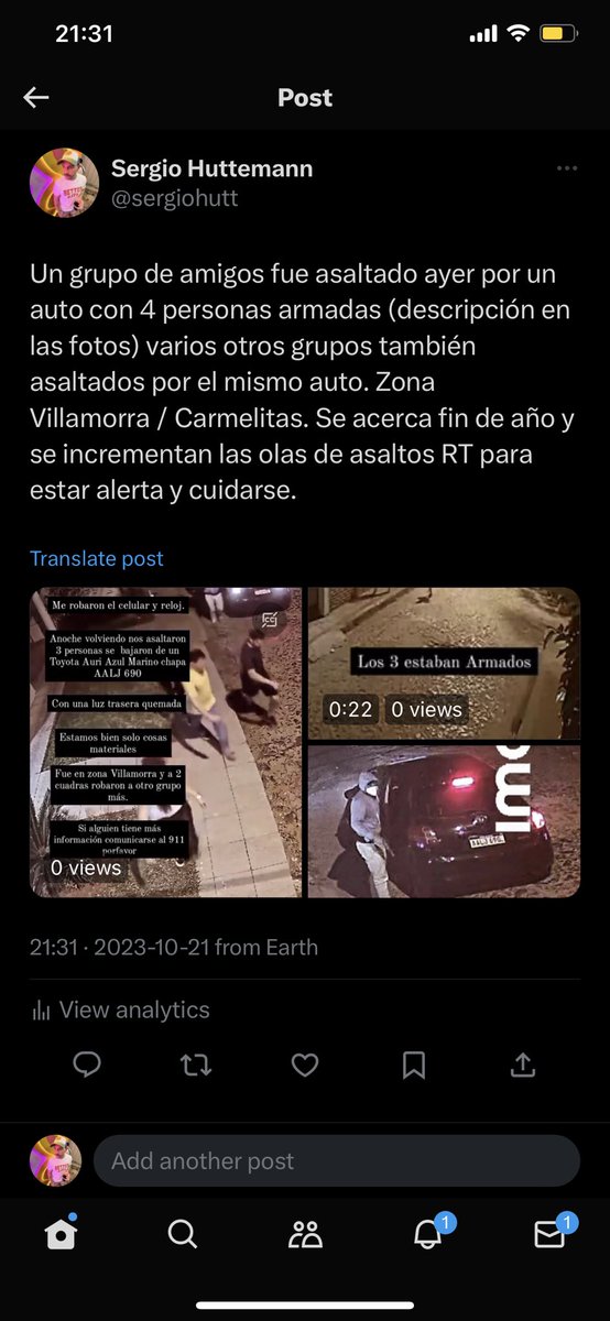 sergiohutt's tweet photo. Un grupo de amigos fue asaltado ayer por un auto con 3 personas armadas (descripción en las fotos) varios otros grupos también asaltados por el mismo auto. Zona Villamorra / Carmelitas. Se acerca fin de año y se incrementan las olas de asaltos RT para estar alerta y cuidarse. https://t.co/j6yOf07gNW