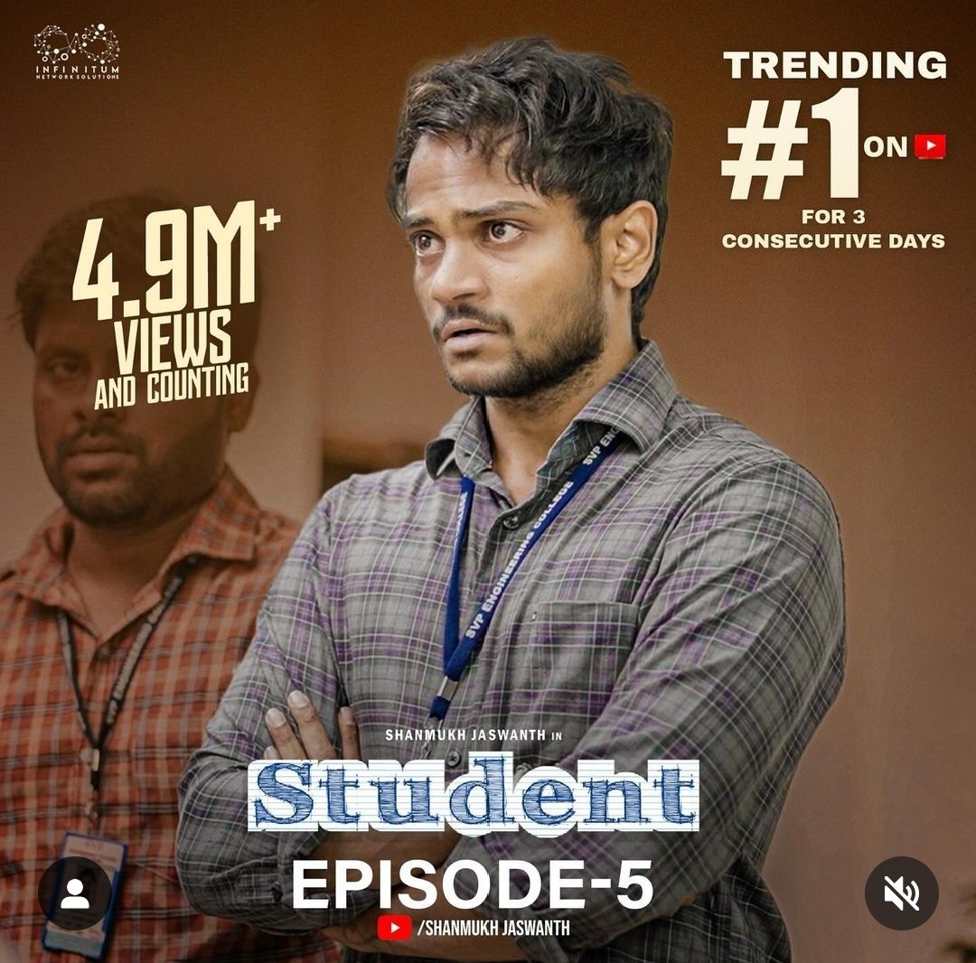 Shanmukh_Trends's tweet photo. #Student series , 5th episode is trending from last 3 days 🥳

Waiting for next episode 🔥

#Shannu ❤️👑
#ShanmukhJaswanth https://t.co/0iLOd114FN