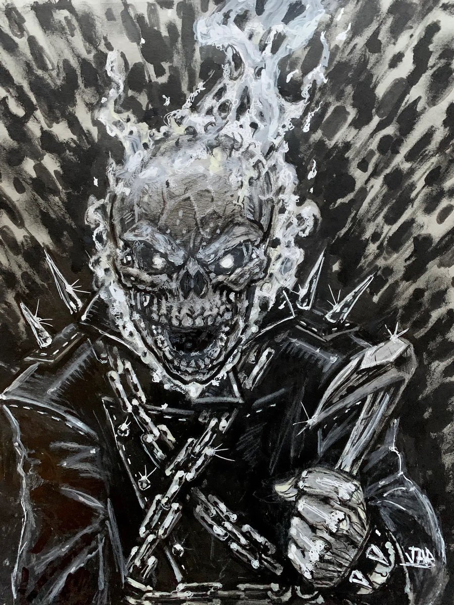 Artwork of the Day <a href="/KreatePlatform/">Kreate - Web3 Art Community ❤️‍🔥</a>
"Chains" by Jab

The artwork portrays Ghost Rider and is skillfully created using an ink brush. What's truly striking is how the artist has managed to capture the essence of the character with just two colors, black and white. This monochromatic