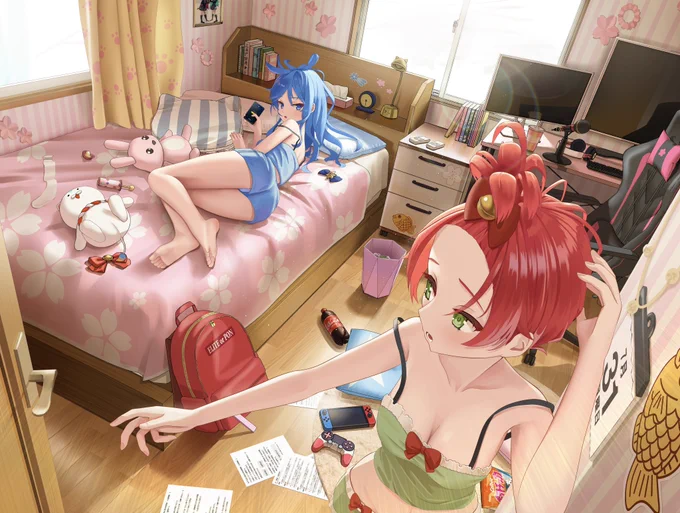 「やばっ早く支度しなきゃ」 「どうせ遅刻なんだからゆっくりしない?」 「、、、にぇ」 #miko_Art #ほしまちぎゃらりー
