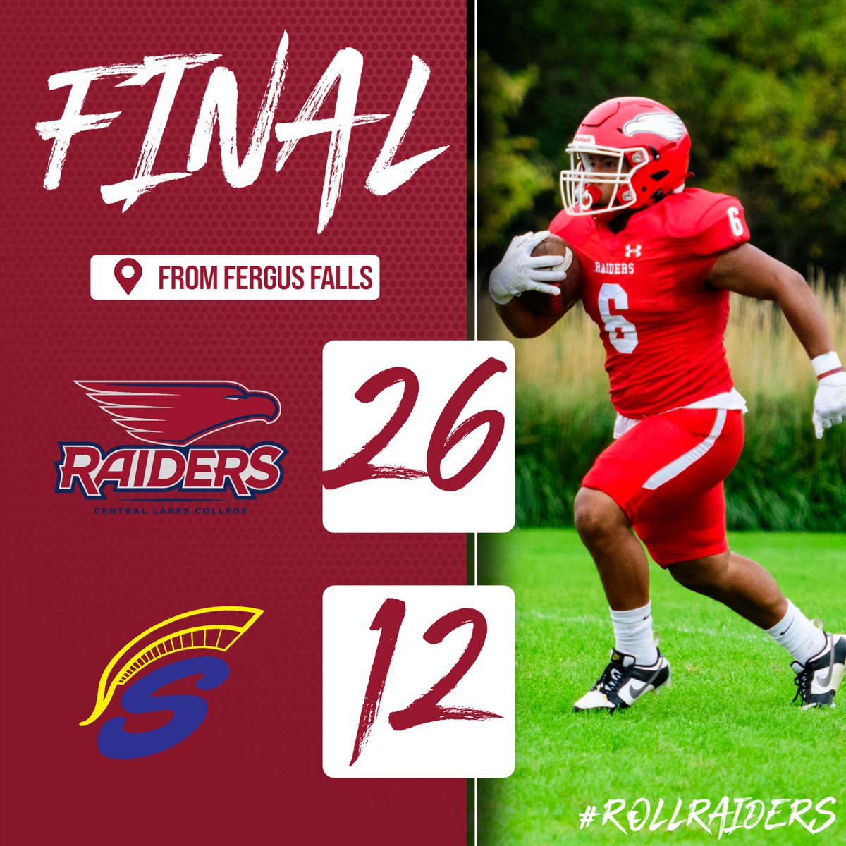 Raiders advance to the Semifinals with a big playoff win over M State Fergus Falls, 26-12! 🔥🏈

CLC will now travel to Rochester on Sunday, October 29th to face the #1 seeded Yellowjackets. #RollRaiders ❤️
