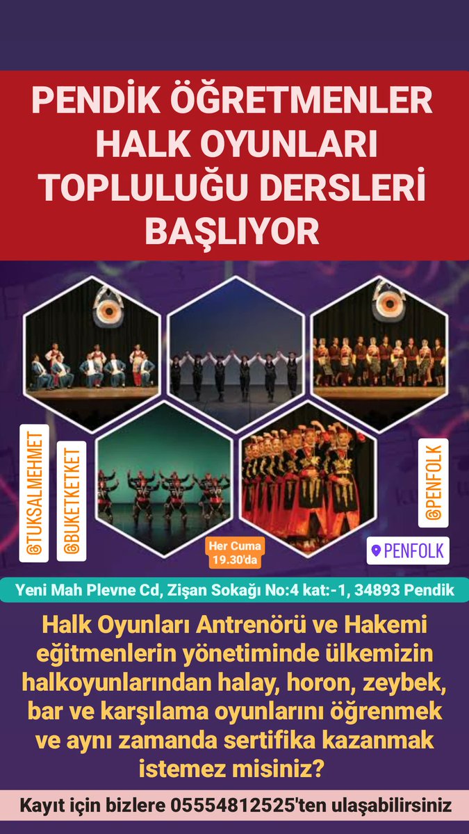 Pendikli Öğretmen Dostlarımıza Duyuru:
*PENDİK ÖĞRETMENLER HALK OYUNLARI TOPLULUĞU DERSLERİ BAŞLIYOR* 
form.jotform.com/222575723041047