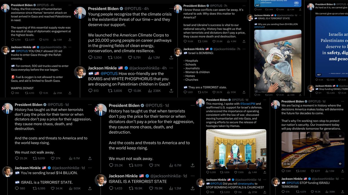 jacksonhinkle's tweet photo. 🇮🇱🇺🇸 We have ratio'd President Biden 9 TIMES in the past 24 hours, EXPOSING his ZIONIST LIES.

Defund Israel @POTUS https://t.co/yFMb3izcG4