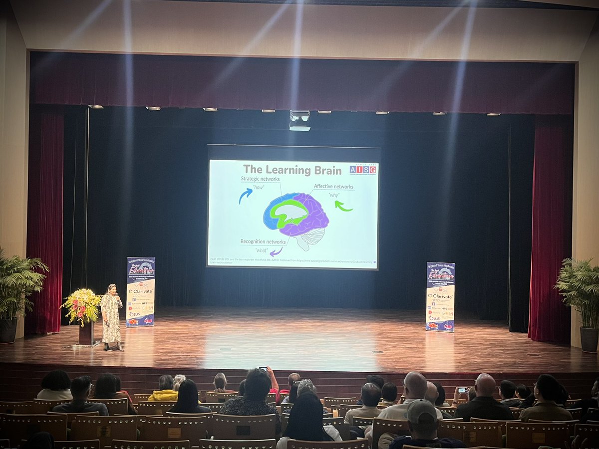 edTechEvans's tweet image. Through the “AI noise”, it was refreshing to hear @silkjay share ways of using this technology alongside an existing approach to teaching, #UDL. #ACAMISTech 
(And proud of our #AISGZ team taking risks!)