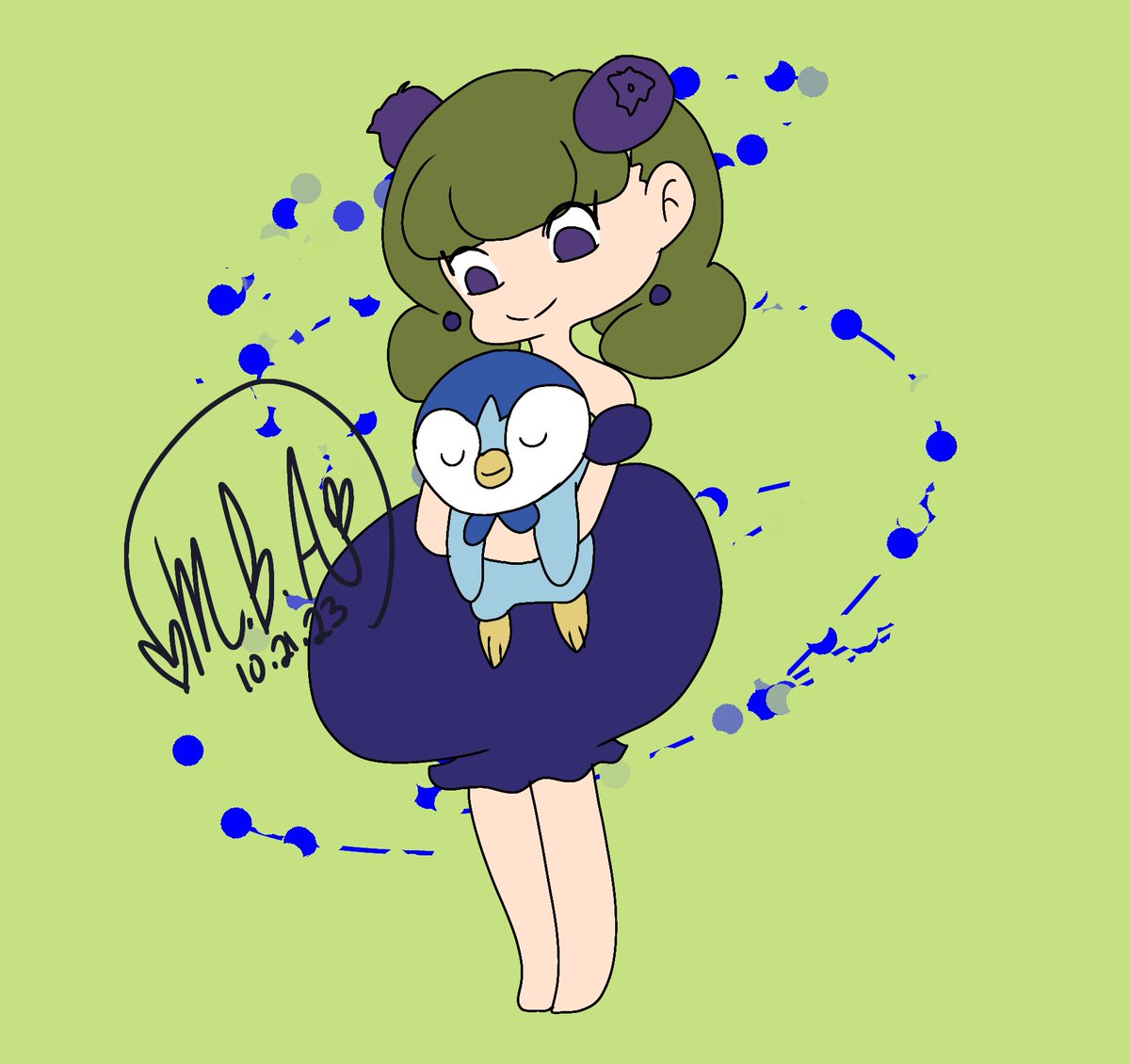 Day 19 and 20 og my #artober2023 - fruit girl and sleeping piplup #piplup #digitalart
