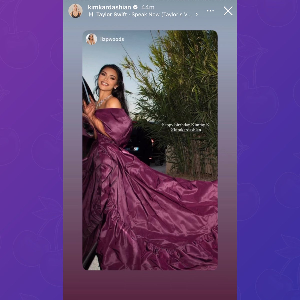 PopBase's tweet photo. Kim Kardashian reposts Instagram story with Taylor Swift’s ‘Speak Now (Taylor’s Version)’ audio. https://t.co/AwN5e0rUcX