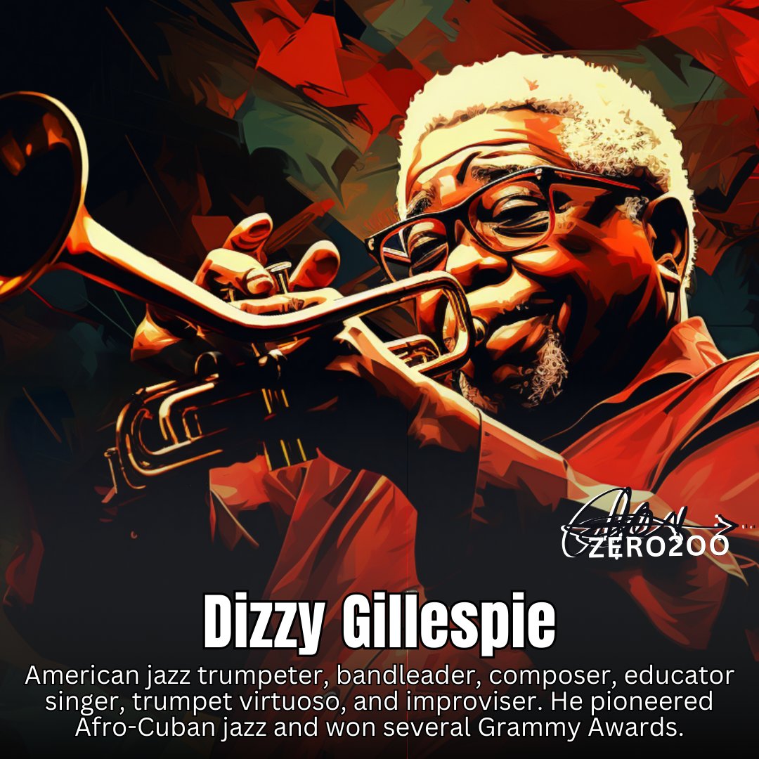 Day 263-Remembering Dizzy Gillespie on his birth anniversary! A jazz icon, his trumpet and bebop innovations reshaped music. #DizzyGillespie #JazzLegend #LegendsInLivingColor
