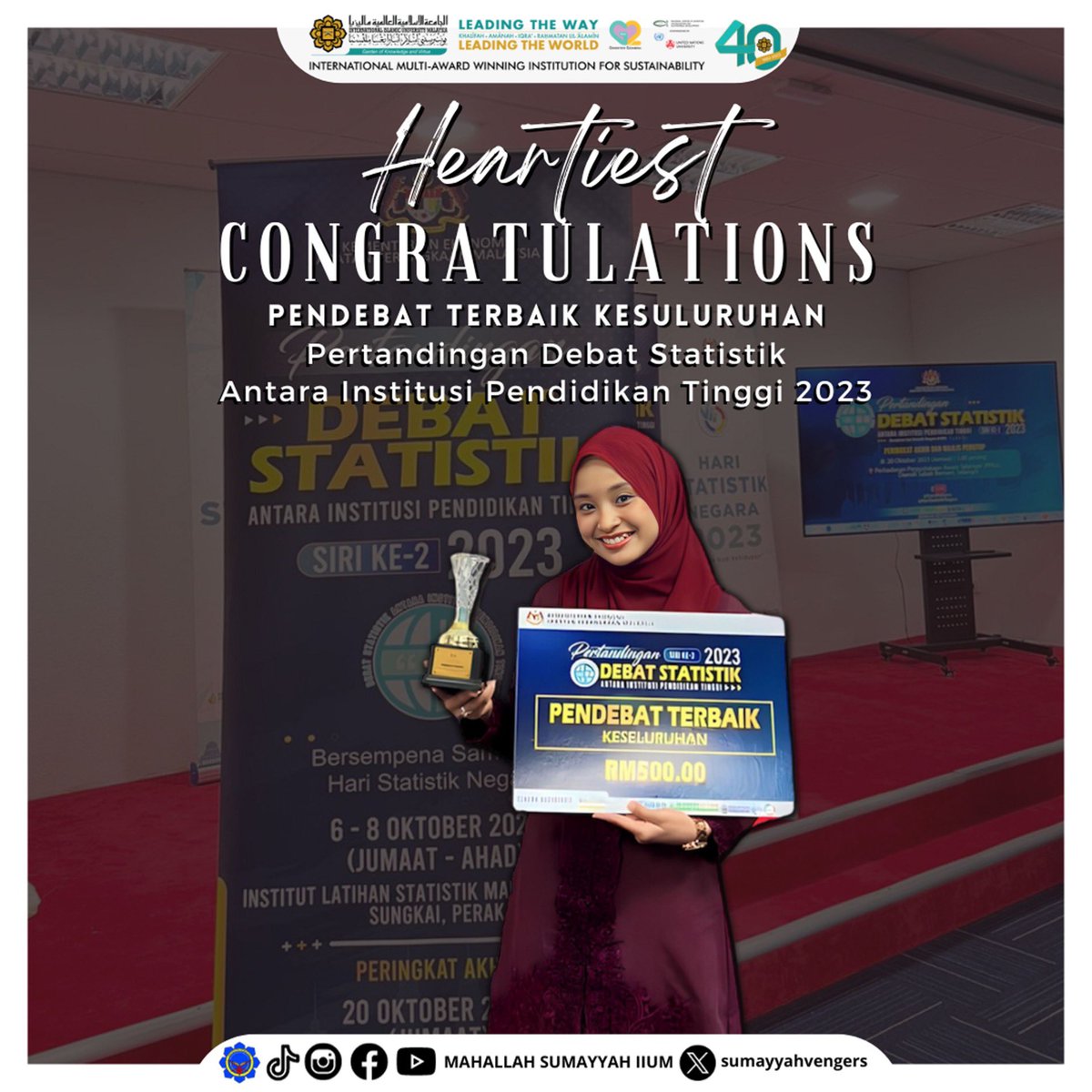 sumayyahvengers's tweet photo. [CONGRATULATORY NOTE]

We are extremely proud to announce that the our talented resident, Sister Syahirah Balqis for being crowned as “Pendebat Terbaik Kesuluruhan” in Pertandingan Debat Statistik antara Institusi Pendidikan Tinggi 2023 🎉 https://t.co/uRKNYBtoC5