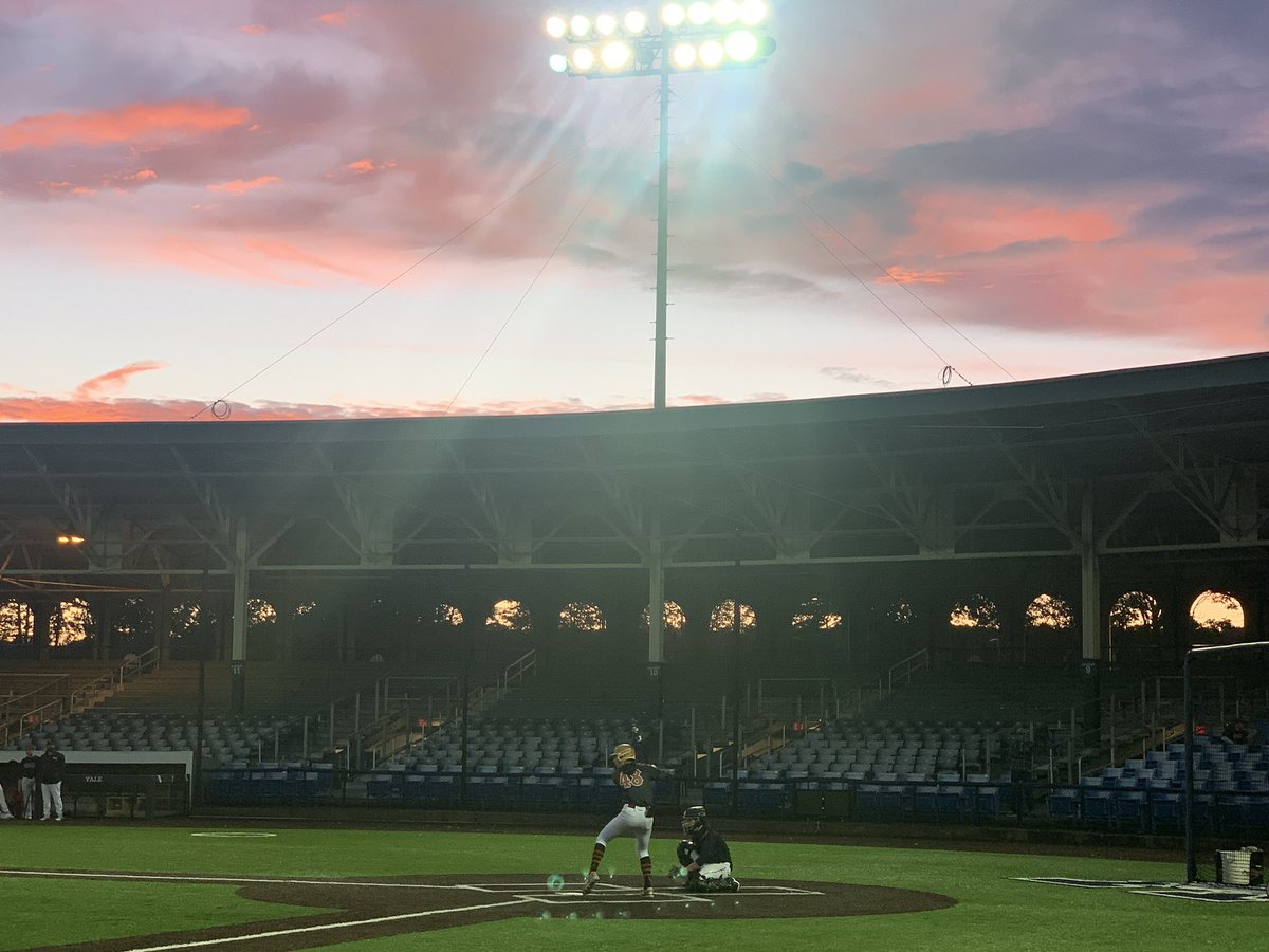 BaseballUCT's tweet photo. The rain finally stopped & the sky provided an amazing backdrop for our 5-1 win tonight at Yale! The guys were “electric” on the mound too! RHP’s Jovia, S. Palmer & Beames dominated w/ 15 k’s, no walk & 2 hits. #ufam #development #pitchers #notthrowers #earnit @YaleBaseball https://t.co/CA41ckaZV9