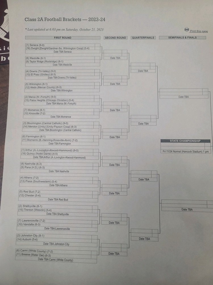 Rockridge Football will play at Westville High School on Saturday, October 28th at 2pm.