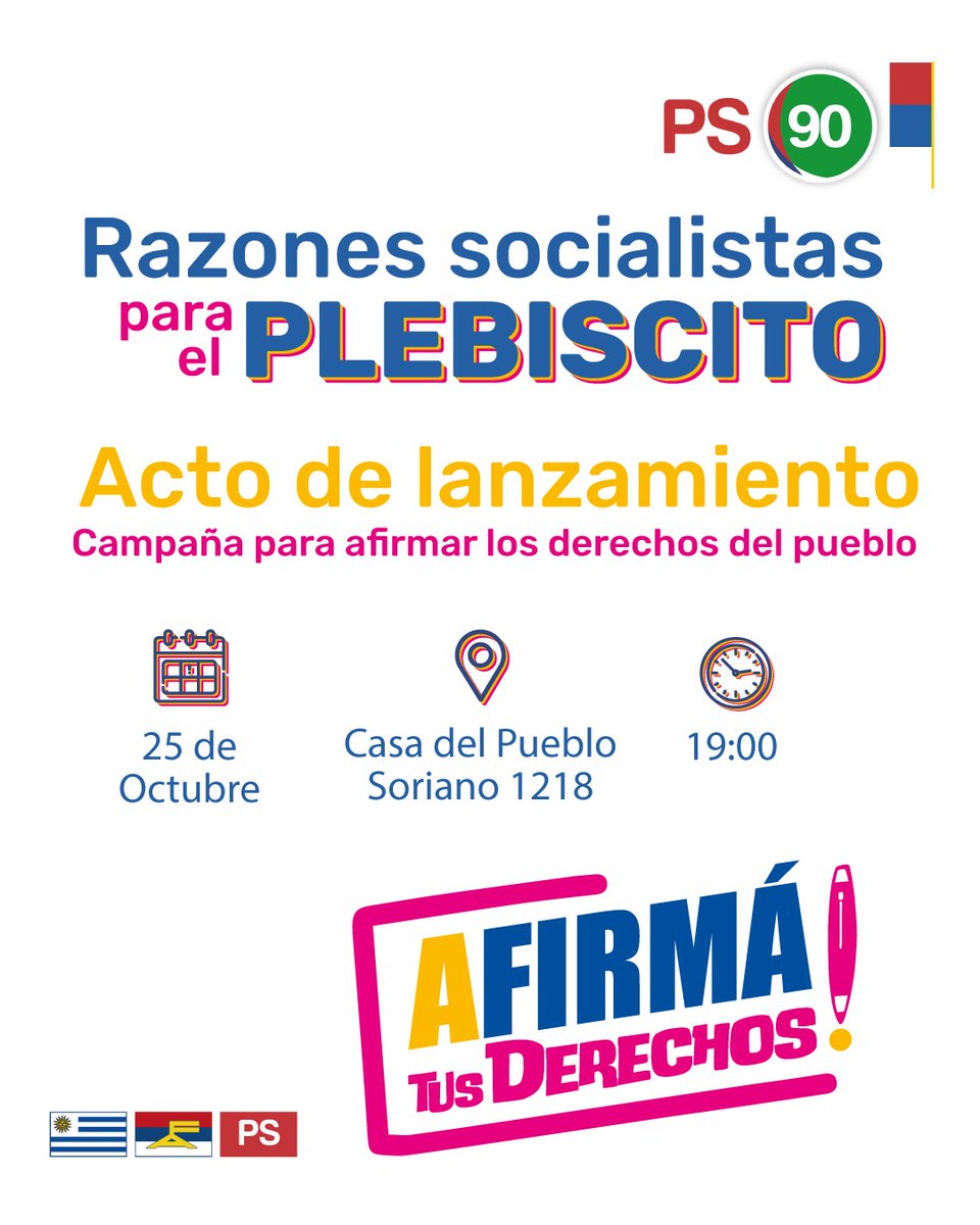 El próximo miércoles 25 de octubre lanzamos la campaña del Partido Socialista para afirmar los derechos del pueblo. Acercate a conocer nuestros motivos a favor del plebiscito sobre seguridad social.