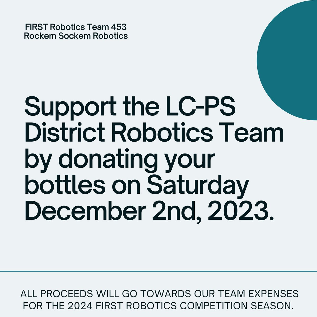 FRCteam453's tweet photo. By donating your returnable bottles on Saturday December 2nd, 2023, you make a difference.

To Donate Returnable bottles: Please fill out the form at the link below so that we can schedule an approximate pick-up time on Saturday December 2nd, 2023.
https://t.co/AcB9ys7g5j https://t.co/masQI3JRn2