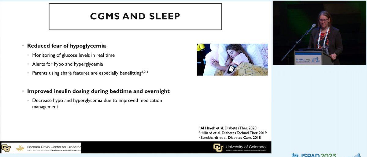 PracticalDeeb's tweet image. Erin Cobry also talks about the problems interrupted sleep causes for people with diabetes and how even the interrupted sleep of carers can impact the child&apos;s health where, again, CGMs, pumps and looping can help #ISPAD2023 #dedoc