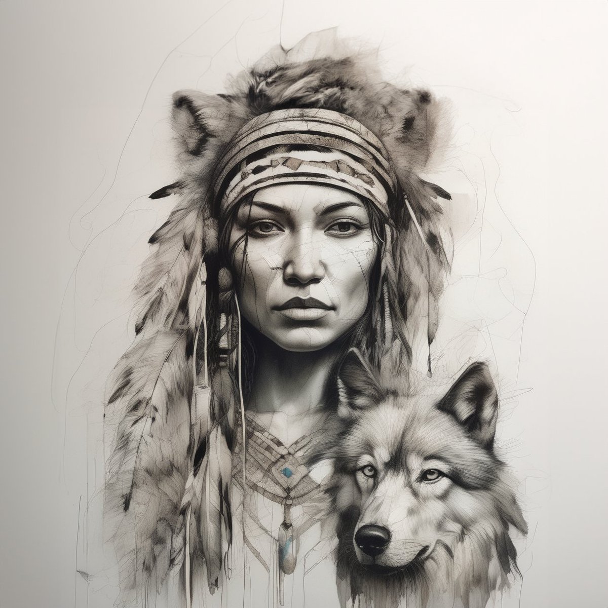 'Spirit of the Wild' 🌟 An inspiring portrayal of the bond between a  Native American woman and a wolf. 🐺 Explore the untamed spirit in  this vibrant artwork. #ArtisticInspiration #NativeAmericanArt  #WolfSpirit #WildlifeArt #CulturalHeritage #NatureConnection  #UntamedBeauty