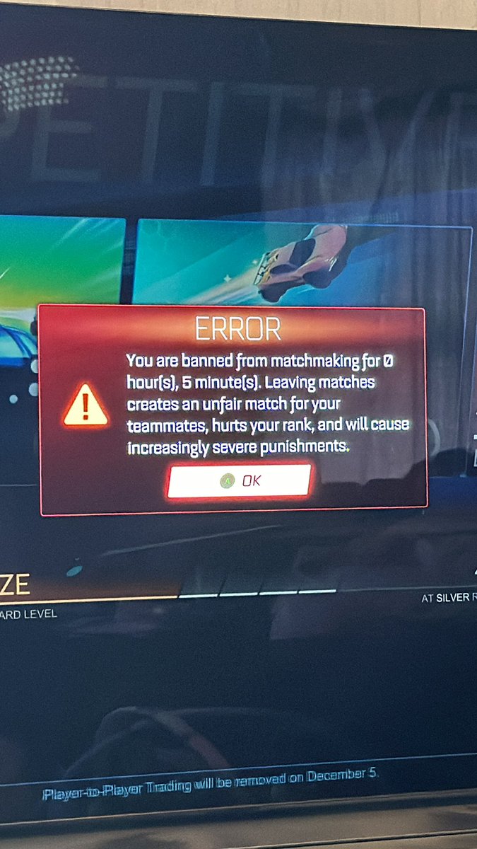 AnthonyStanley0's tweet photo. @RocketLeague wow, game freezes mid match and this comes up. Y’all should fix your game before coming at people https://t.co/NJbJhpvF1r