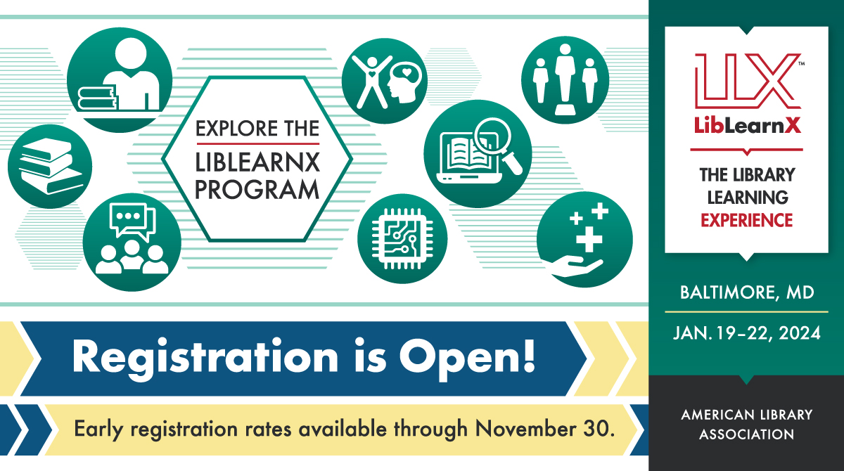 #LibLearnX24 Registration is Open! 🚀 Unlock top-tier professional development, connect with peers &amp; colleagues, and celebrate books and librarianship. Explore education programs and more in the LibLearnX Program today and REGISTER with early rates. 2024.alaliblearnx.org