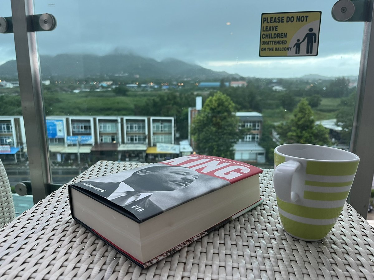 CurtisSChin's tweet photo. #USA or #SoutheastAsia: the #book covers might look different, but get your hands on this #curtischinbookclub selection: #KingALife by @jonathaneig.

Catching up on my #reading &amp; #KhaoTomPla (rice soup w/ fish) on a #rainyday on the Gulf of Siam. 

#MLK #BelovedCommunity #justice https://t.co/yTUmaSNLq7