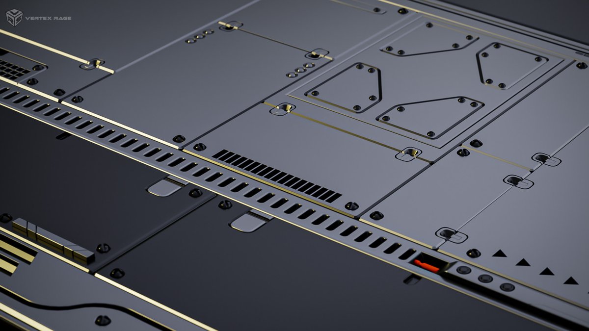 VertexRage's tweet photo. Another 8 hours in, and the top half of my sci-fi trim sheet is shaping up. First: geometry, 2nd: after baking. What do you think?

#b3d #blender3d #hardops #boxcutter #meshmachine #trimsheets #gameart #hardsurface #3DModeling #scifi #scifiart #MadeWithSubstance #Toolbag #wipart https://t.co/Y5pItlzTyr