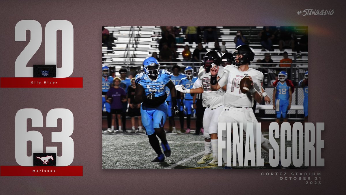 MaricopaMustang's tweet photo. Big W over a tough conference opponent today. 

Maricopa offense strikes early and often to propel Mustangs to 5-0 on the season. 

Quarterback Cody Lazenby (@codylazenby11) got after it with 4 first half TDs. Runningback Kavaughn Clark chips in with 2 of his own first half TDs. https://t.co/TL3Xy4oHAy