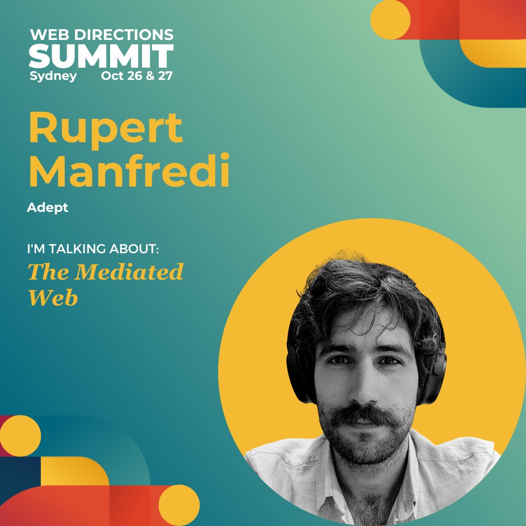 Rupert (@rupertmanfredi) on Twitter photo I've got a strong hunch there are going to be some major changes to the way we access the web in the near future.
Talking about it this Thursday at <a href="/webdirections/">Web Directions</a>!
Deets here: webdirections.org/summit/schedul… I've got a strong hunch there are going to be some major changes to the way we access the web in the near future.
Talking about it this Thursday at <a href="/webdirections/">Web Directions</a>!
Deets here: webdirections.org/summit/schedul…