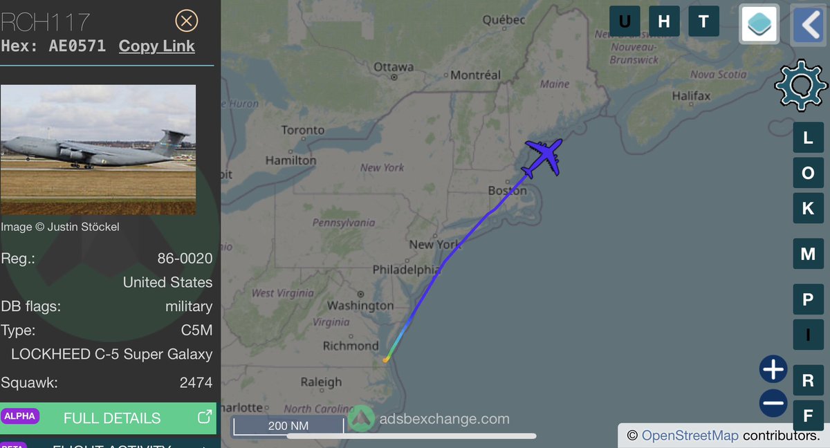 RedIntelPanda's tweet photo. USAF C-5 Galaxy out of NAS Oceana, about to hop the pond.

RCH117
86-0020
#AE0571 https://t.co/XNy2DFU5D2