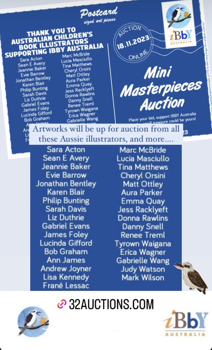Original Artwork Fundraising auction for IBBY Australia. You can view these mini artworks by Australian children’s book illustrators at ibbyaustralia.wordpress.com/2023/10/04/min…