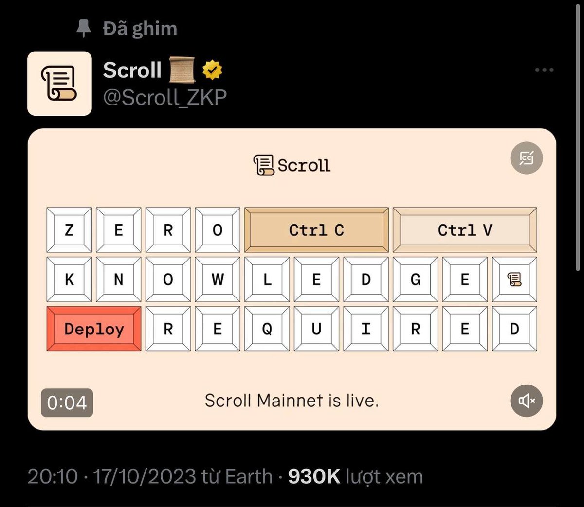 #00463 

Ae dùng cầu chính scroll.io/bridge để brigde $ETH sang mạng lưới Scroll nhé!

Có thể cầu vol to tiện làm retro, chain này còn mới lắm mn k cần vội. Có Vitalik hậu thuẫn nên chắc cũng có ăn đó
