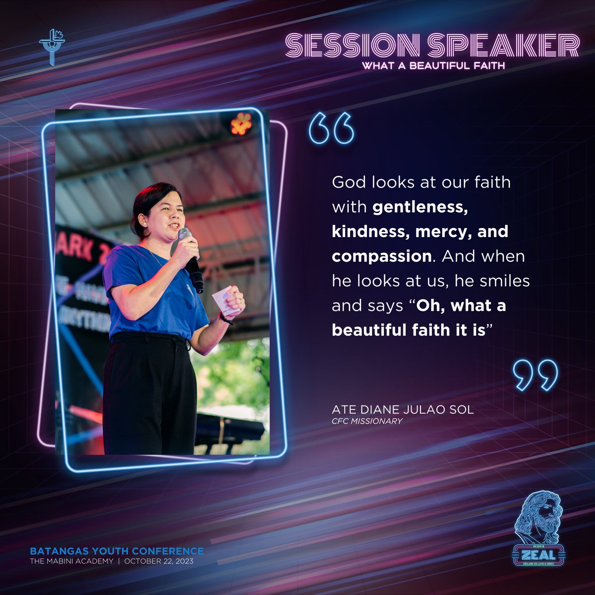 cfcyfcbatangas's tweet photo. 𝐒𝐞𝐬𝐬𝐢𝐨𝐧 𝟏: 𝐖𝐡𝐚𝐭 𝐀 𝐁𝐞𝐚𝐮𝐭𝐢𝐟𝐮𝐥 𝐅𝐚𝐢𝐭𝐡

Ate Diane Sol, a CFC Missionary, shared with us that when we delve deeper into the beauty of faith, we come to a greater understanding of the boundless love, kindness, healing, and forgiveness that emanate from God. https://t.co/7jFqVloMeO