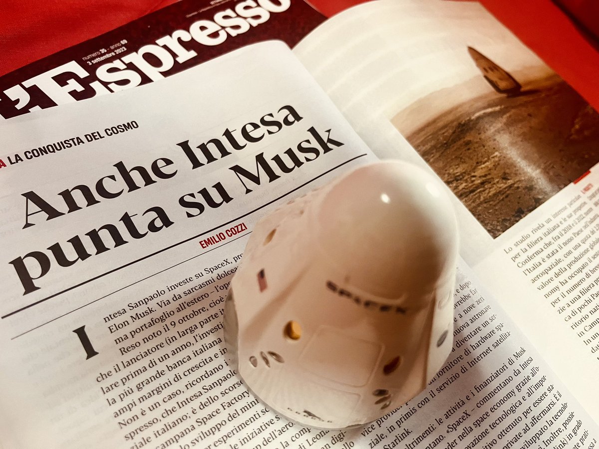 emilio_cozzi's tweet photo. I dirigenti di @intesasanpaolo mi hanno raccontato, in esclusiva per @espressonline, i come e i perché dietro all’investimento su @SpaceX
La storia, che coinvolge tanta filiera spaziale italiana (con @Leonardo_IT @Thales_Alenia_S o #SpaceFactory), è in edicola.
Ad astra https://t.co/3H6qfs0oBs