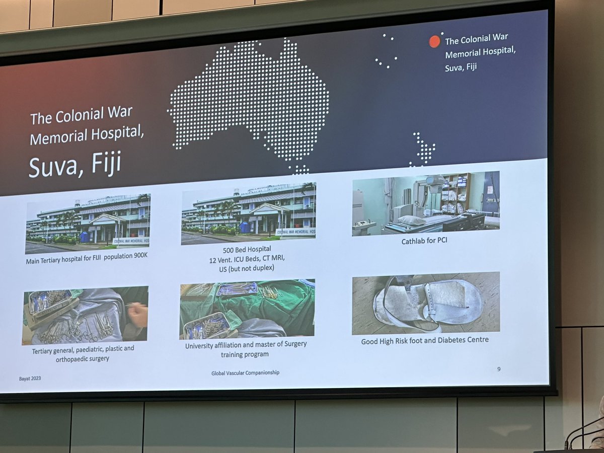 KrishnanAmrish's tweet photo. Great to see @anzsvs recognize and discuss equity in access to vascular surgery in lower/middle income countries and in nearby Pacific. Huge burden of vascular disease and a large dialysis population in Fiji, with little vascular support #ANZSVS23 https://t.co/FNnbDSNF6H