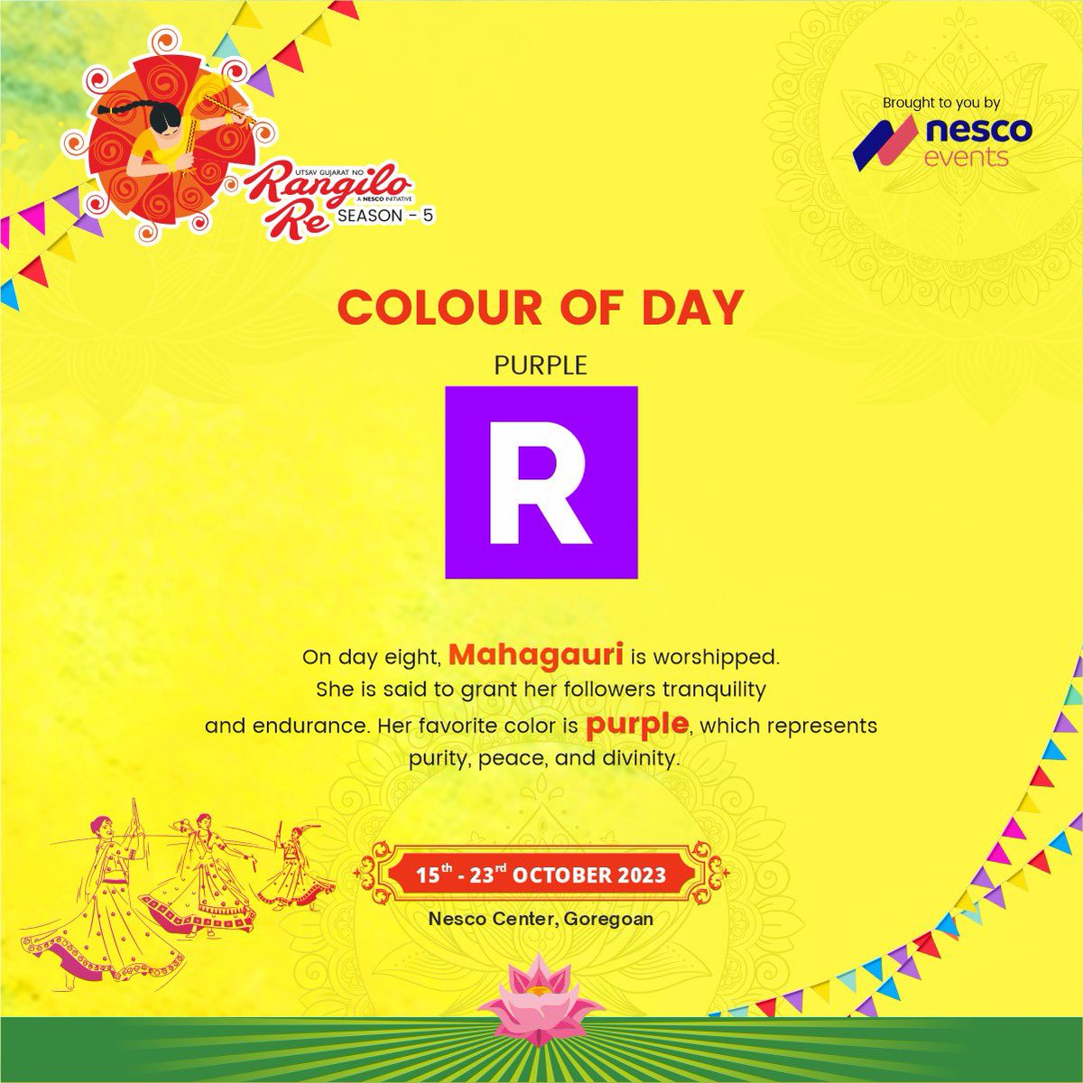 RangiloRe's tweet photo. Colour Of the Day..🟪

book your tickets now for an unforgettable night of music and dance. 💃🕺
Tag your squad and join the Garba fever.🔥

@parthivgohil @paytminsider 
#parthivgohil #nescoevents #rangilore #mumbainavratri #MusicalMagic #RangiloRe2023 https://t.co/W1wloFAZwU